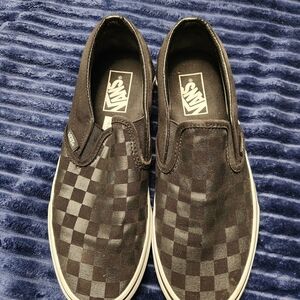 Vans Black On Black Checkered Slip-On Shoes